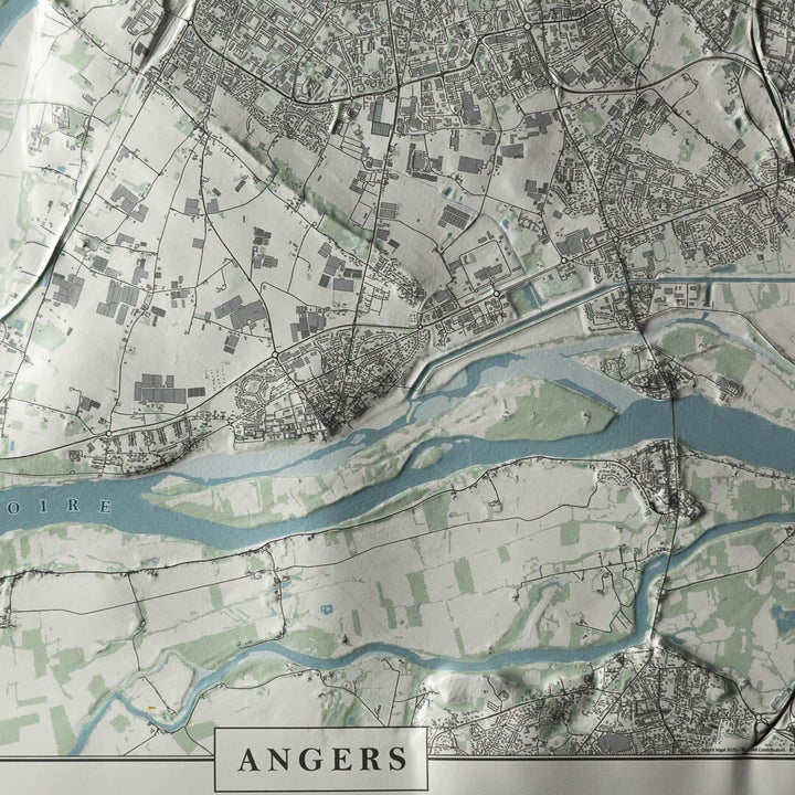 Carte en relief - Angers - 70 x 50 x 4 cm | Dénivelés Editions carte en relief Dénivelés Editions 