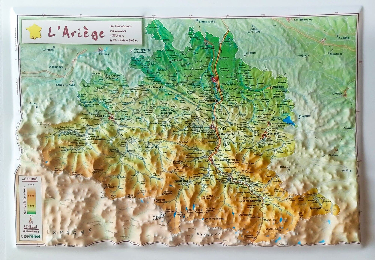 Carte en relief - Ariège - 21 x 31 cm | Relief Editions carte en relief Reliefs Editions
