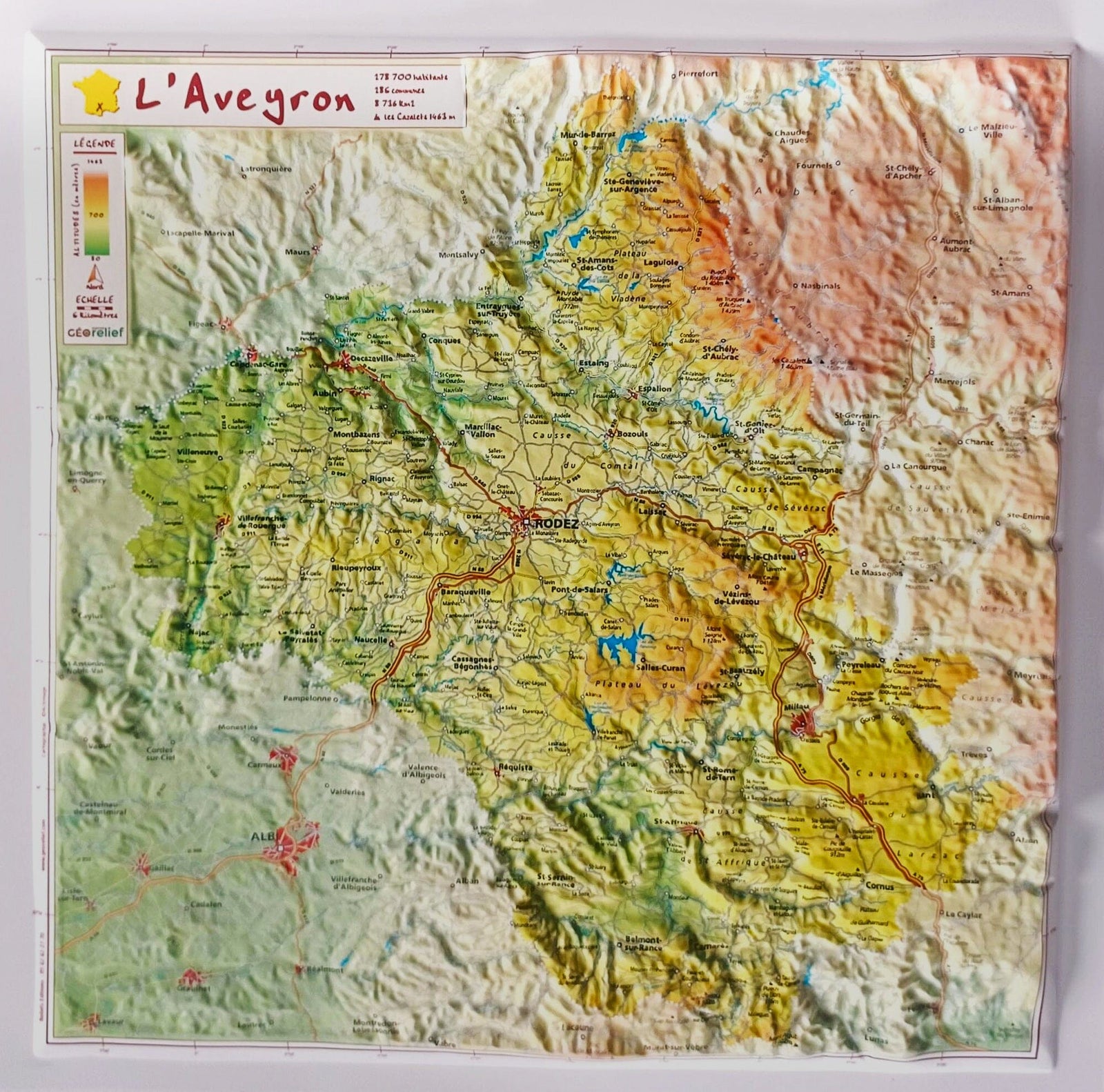 Carte en relief - Aveyron - 31 x 31 cm | Relief Editions carte en relief Reliefs Editions