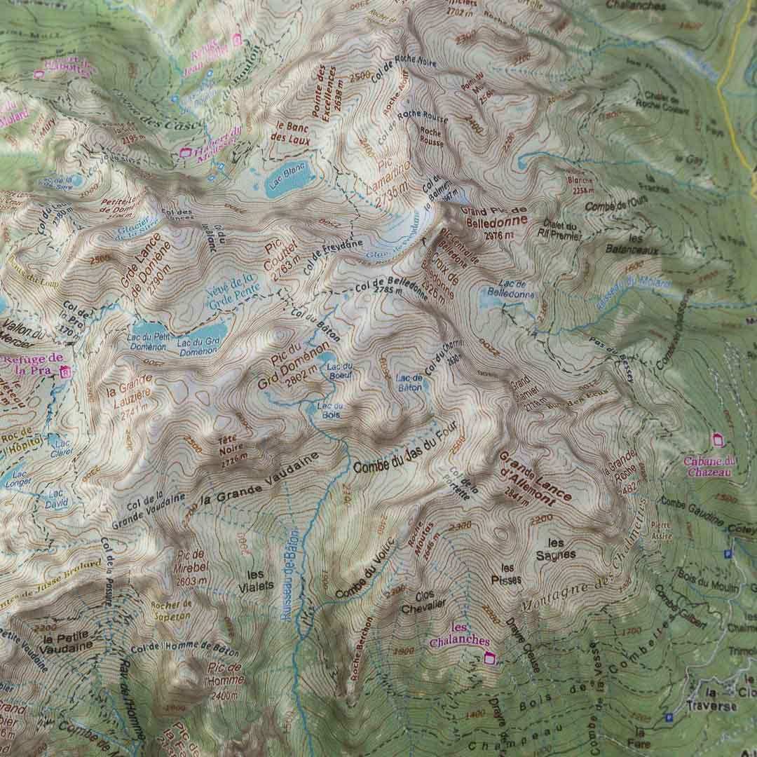 Carte en relief - Belledonne Sud et les Grandes Rousses - 70 x 50 x 5,6 cm | Dénivelés Editions carte en relief Dénivelés Editions 