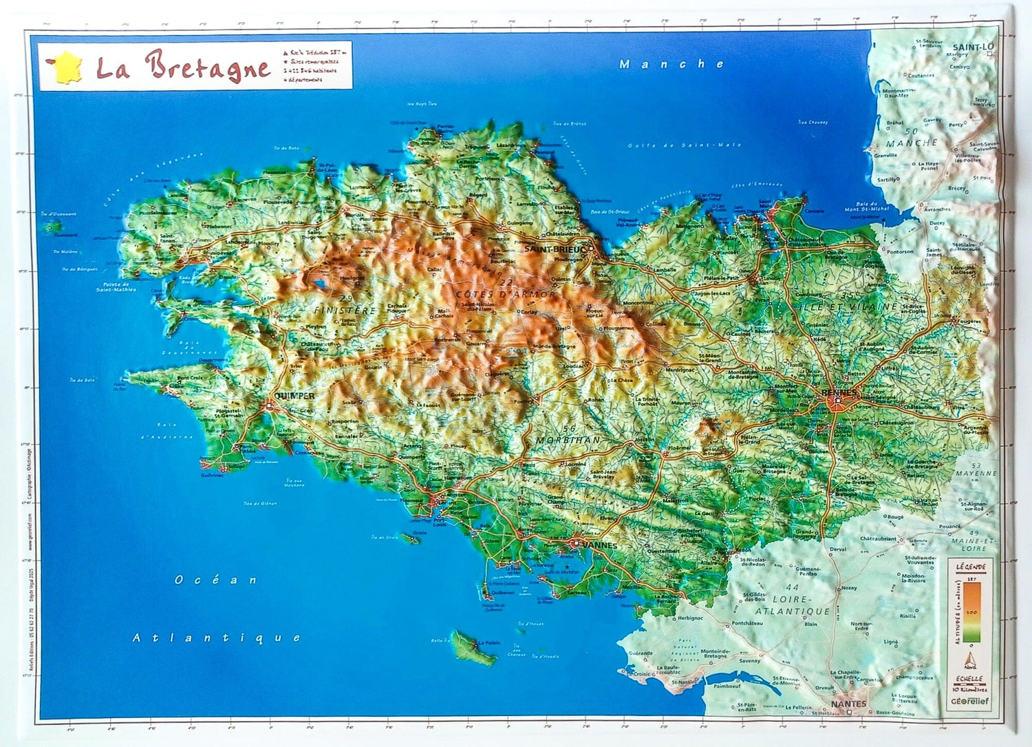 Carte en relief - Bretagne - 31 X 42 cm | Relief Editions carte en relief Reliefs Editions