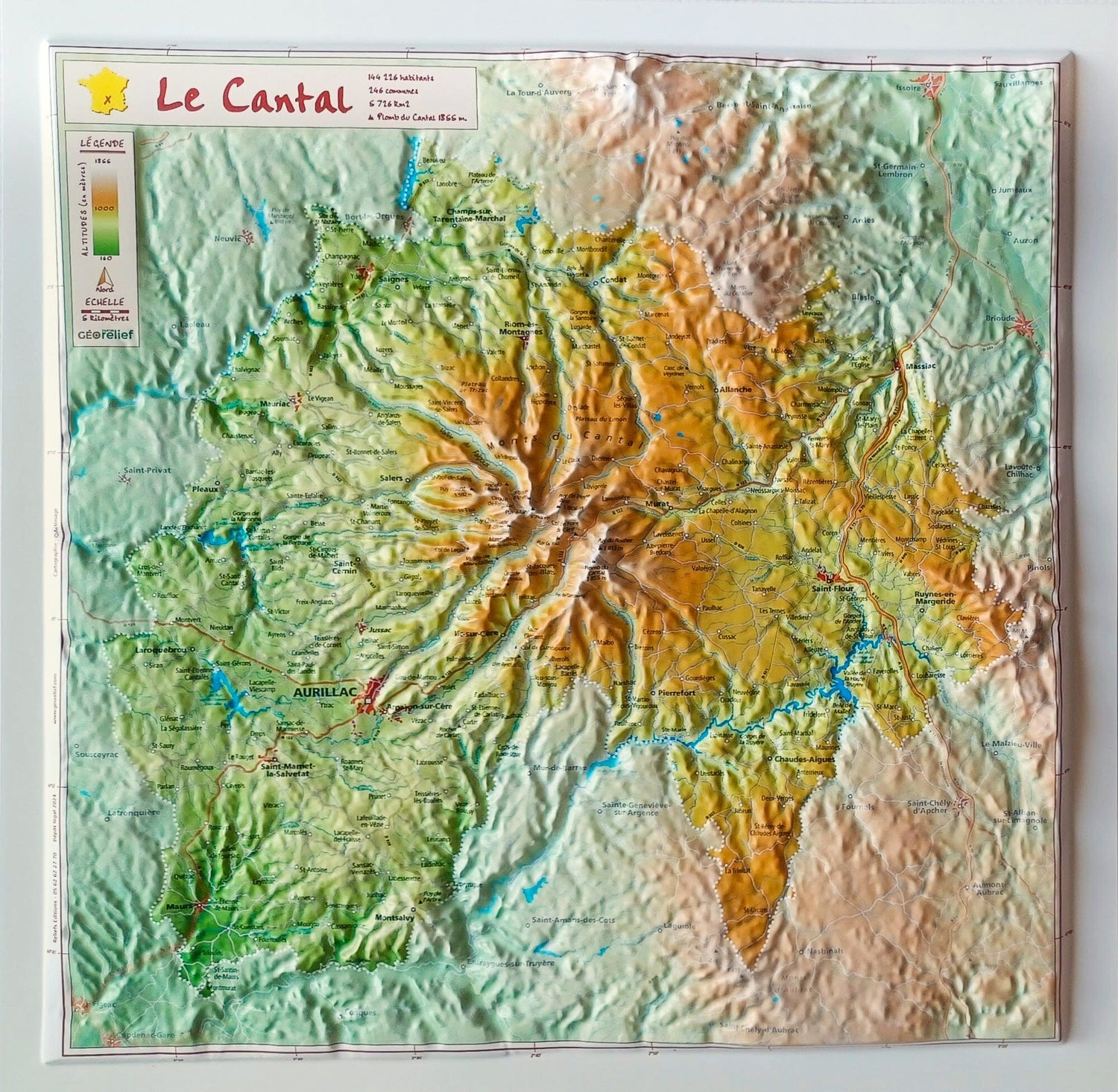 Carte en relief - Cantal - 31 X 31 cm | Relief Editions carte en relief Reliefs Editions