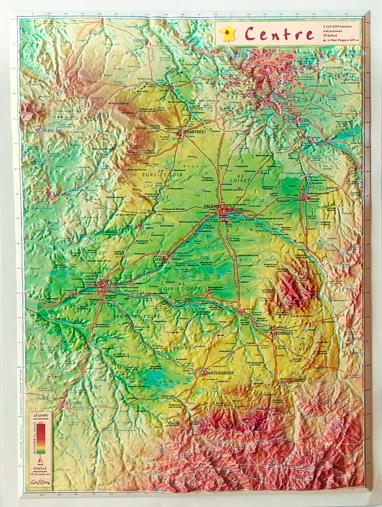 Carte en relief - Centre (Val de loire) - 31 x 42 cm | Relief Editions carte en relief Reliefs Editions