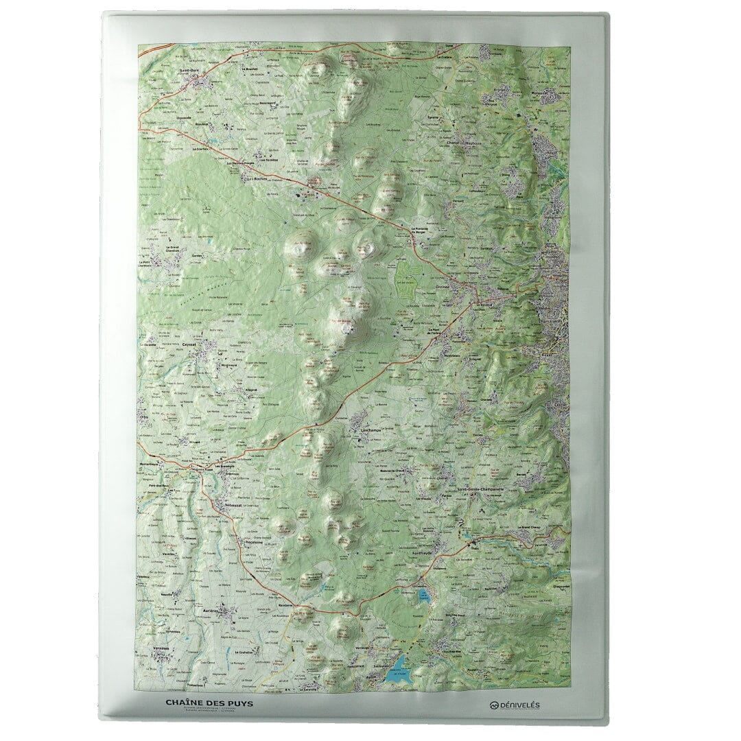Carte en relief - Chaîne des Puys - 70 x 50 x 3 cm | Dénivelés Editions carte en relief Dénivelés Editions Default Title