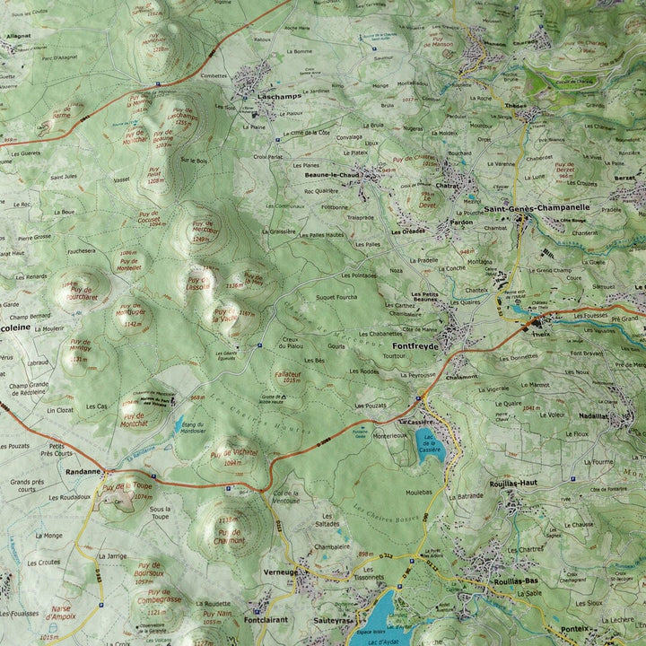 Carte en relief - Chaîne des Puys - 70 x 50 x 3 cm | Dénivelés Editions carte en relief Dénivelés Editions 