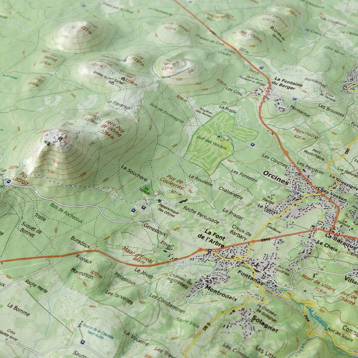 Carte en relief - Chaîne des Puys - 70 x 50 x 3 cm | Dénivelés Editions carte en relief Dénivelés Editions 
