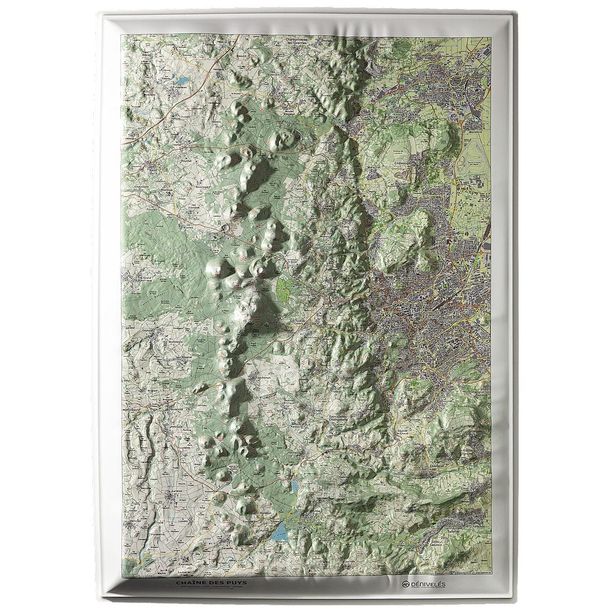 Carte en relief - Chaîne des Puys, Faille de la Limagne - 50 x 70 x 3 cm | Dénivelés Editions carte en relief Dénivelés Editions 