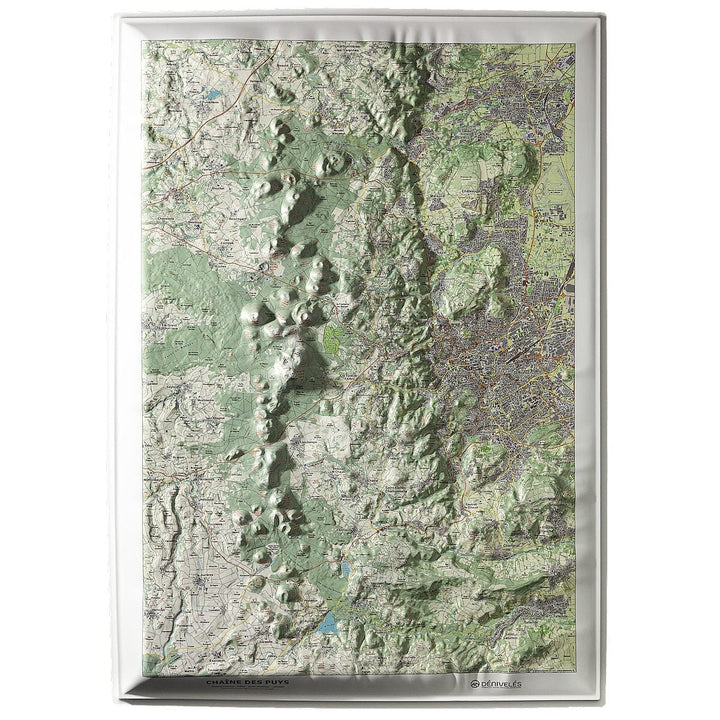 Carte en relief - Chaîne des Puys, Faille de la Limagne - 50 x 70 x 3 cm | Dénivelés Editions carte en relief Dénivelés Editions 