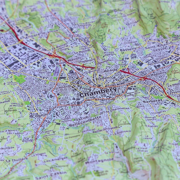 Carte en relief - Chambéry - 70 x 50 x 4 cm | Dénivelés Editions carte en relief Dénivelés Editions 