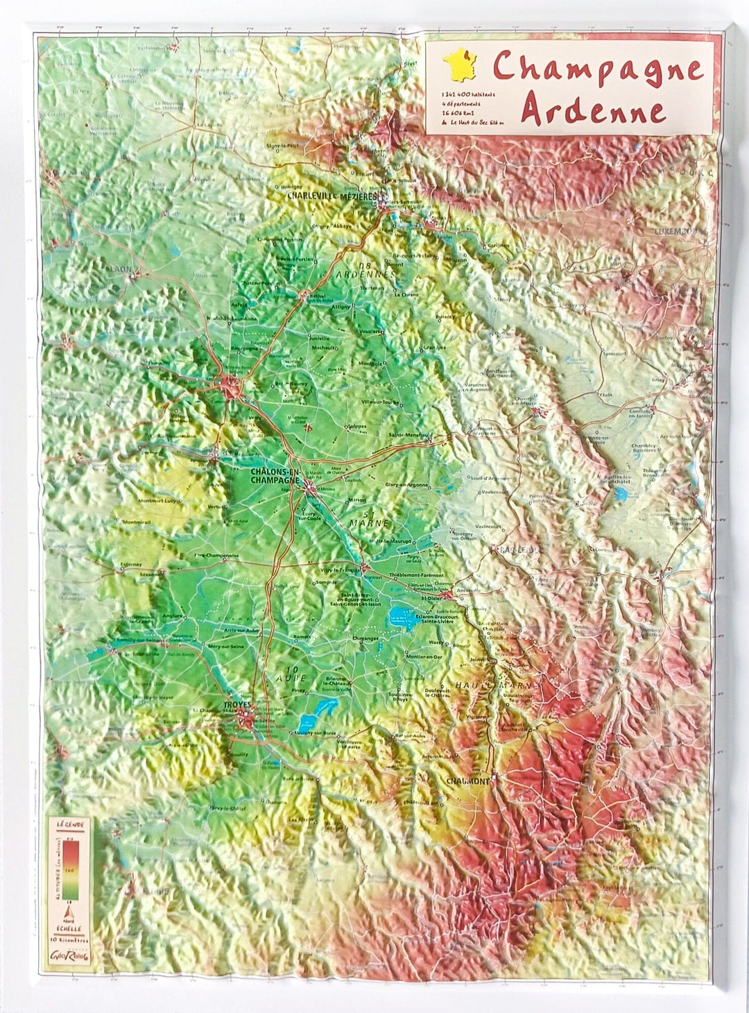 Carte en relief - Champagne Ardenne - 31 x 42 cm | Relief Editions carte en relief Reliefs Editions