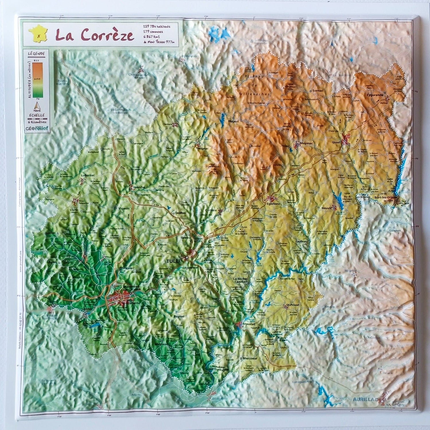 Carte en relief - Corrèze - 31 X 31 cm | Relief Editions carte en relief Reliefs Editions