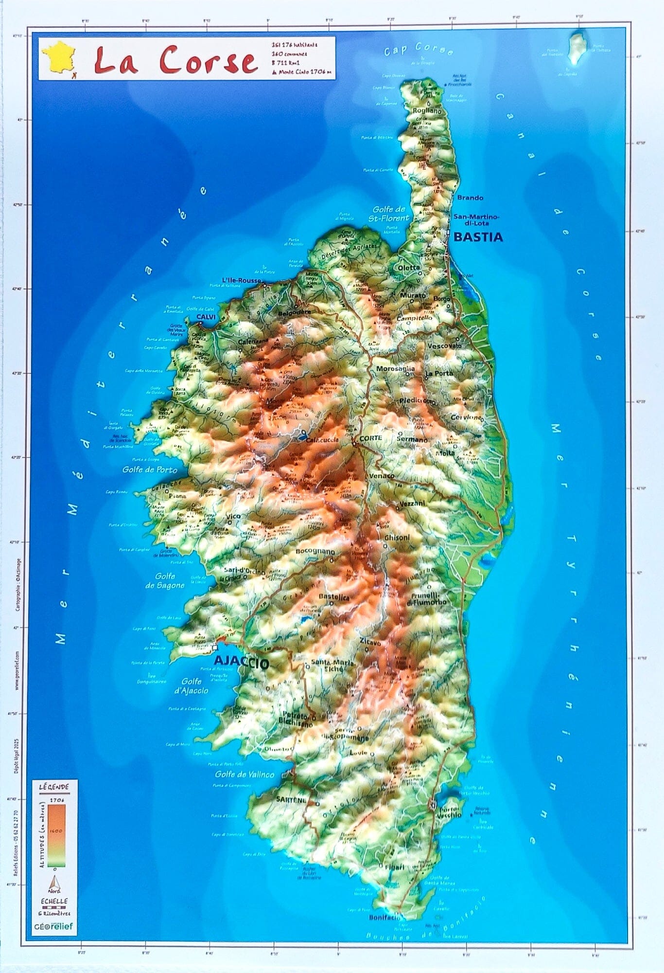 Carte en relief - Corse - 31 X 21 cm | Relief Editions carte en relief Reliefs Editions