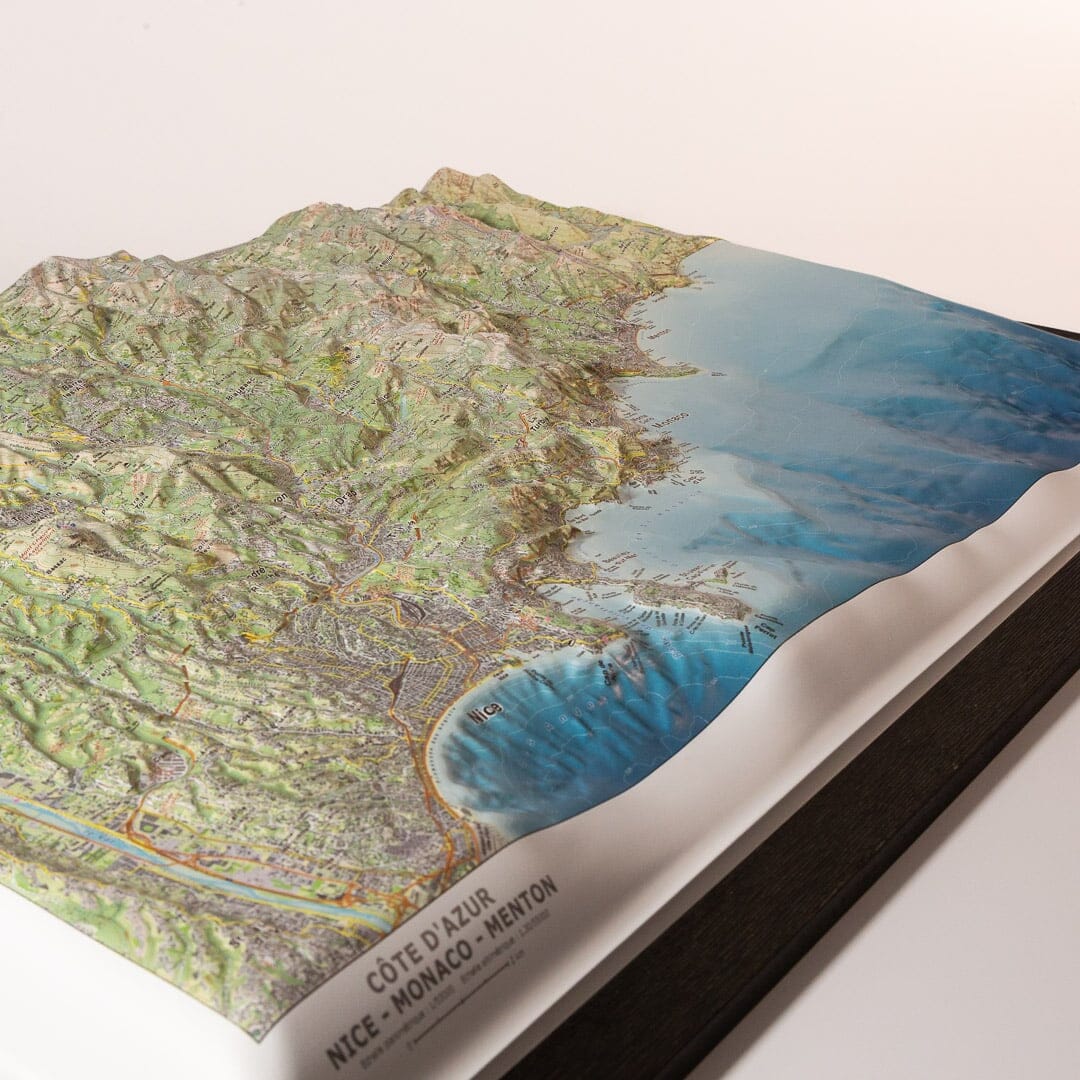 Carte en relief - Côte d'Azur : Nice, Monaco, Menton - 70 x 50 cm | Dénivelés Editions carte en relief Dénivelés Editions 