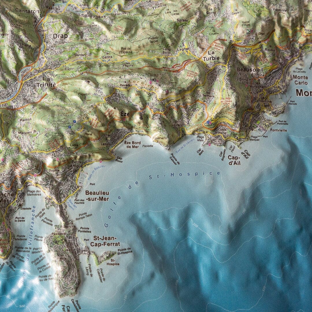 Carte en relief - Côte d'Azur : Nice, Monaco, Menton - 70 x 50 cm | Dénivelés Editions carte en relief Dénivelés Editions 