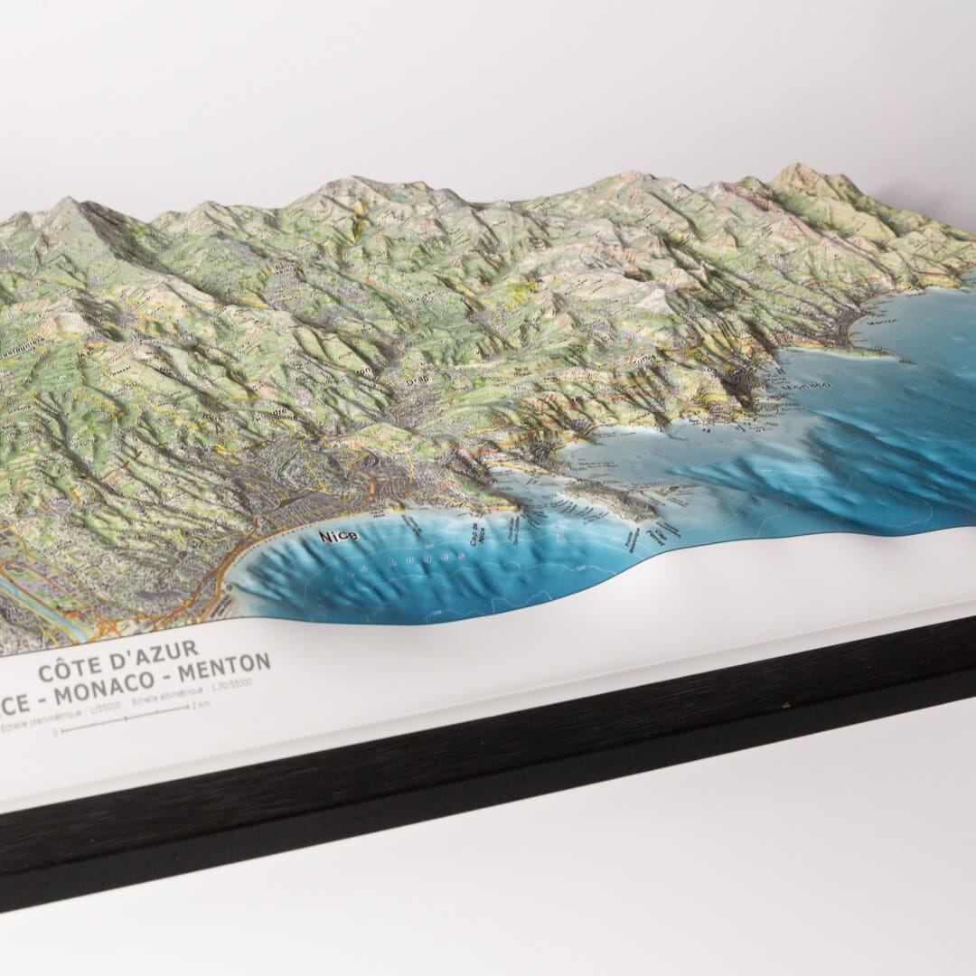 Carte en relief - Côte d'Azur : Nice, Monaco, Menton - 70 x 50 cm | Dénivelés Editions carte en relief Dénivelés Editions 