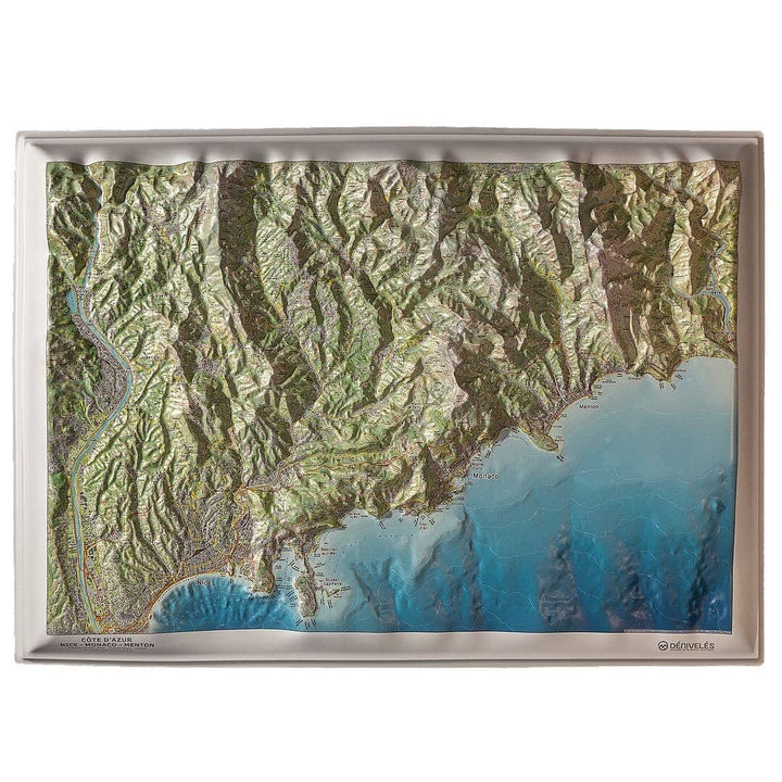 Carte en relief - Côte d'Azur : Nice, Monaco, Menton - 70 x 50 cm | Dénivelés Editions carte en relief Dénivelés Editions 