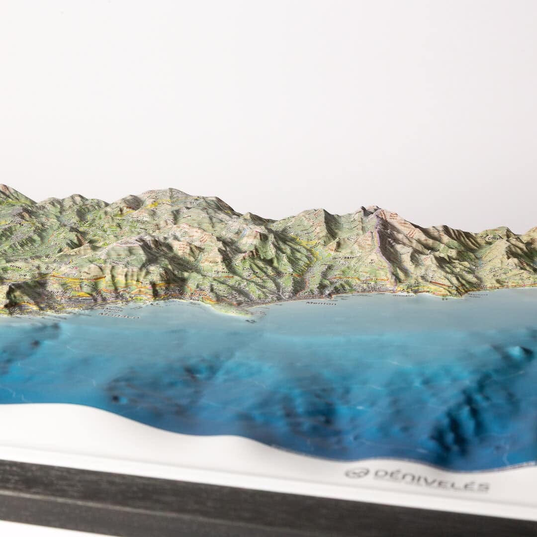 Carte en relief - Côte d'Azur : Nice, Monaco, Menton - 70 x 50 cm | Dénivelés Editions carte en relief Dénivelés Editions 