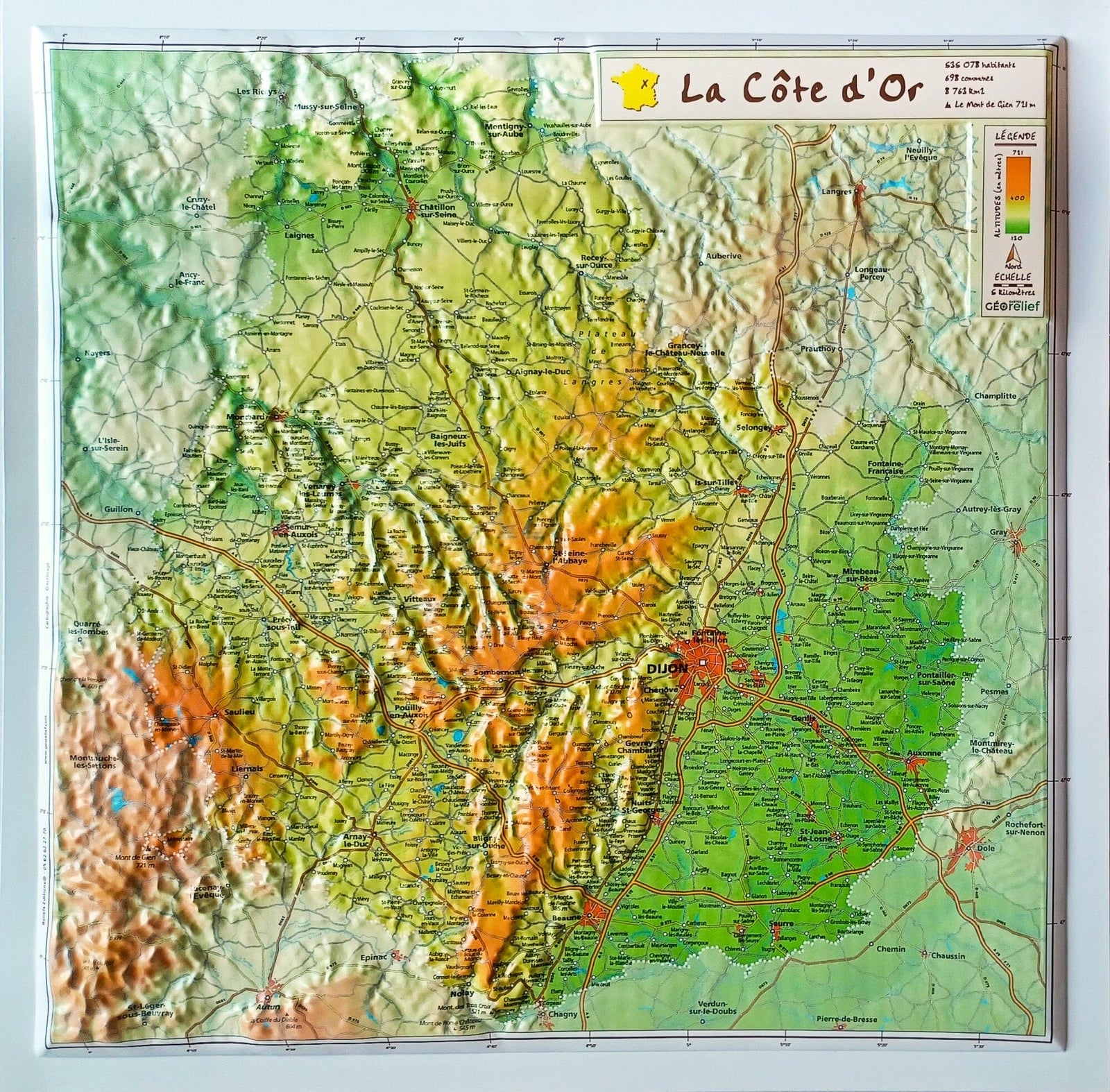 Carte en relief - Côte d'Or - 31 x 31 cm | Relief Editions carte en relief Reliefs Editions