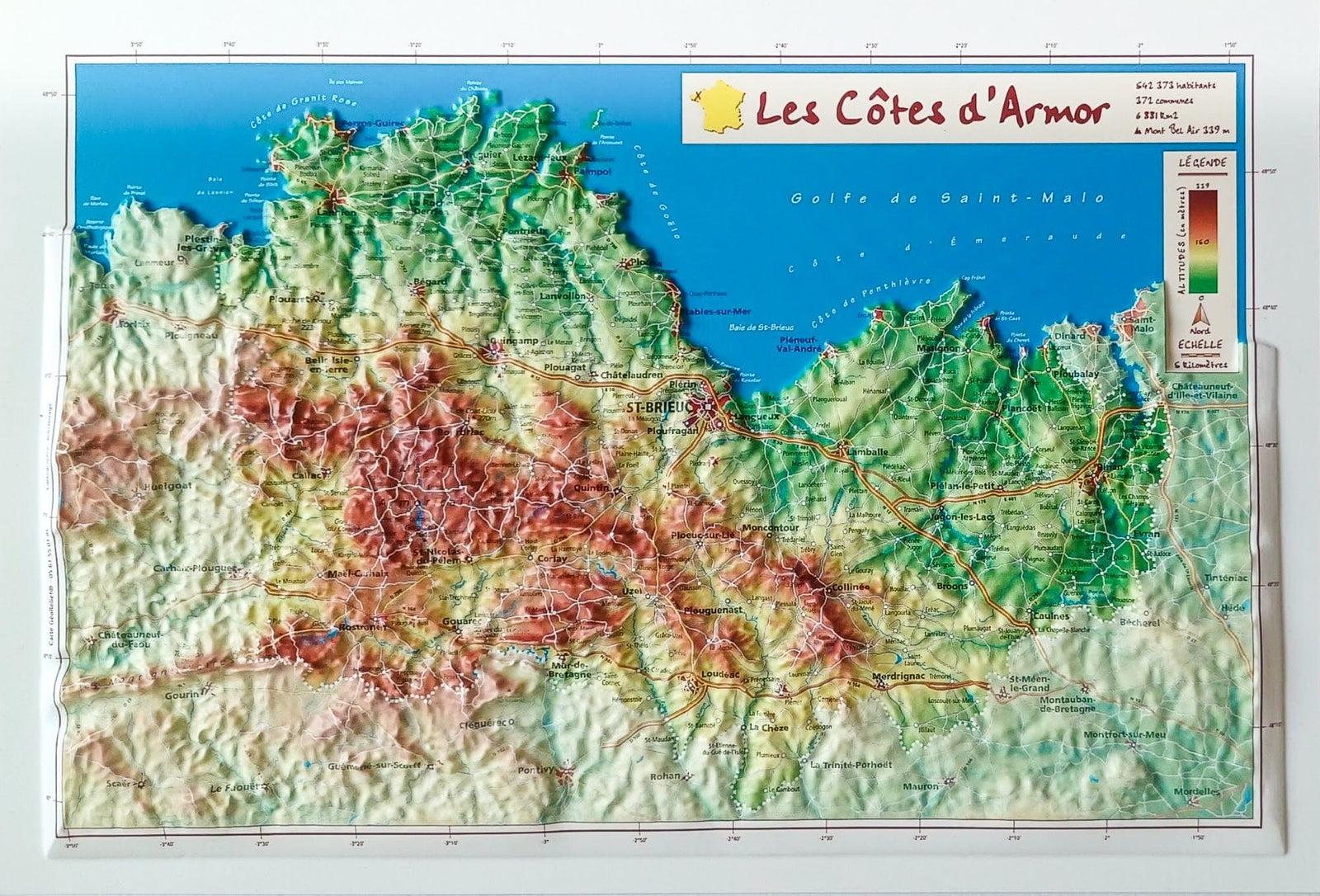 Carte en relief - Côtes d'Armor - 21 X 31 cm | Relief Editions carte en relief Reliefs Editions