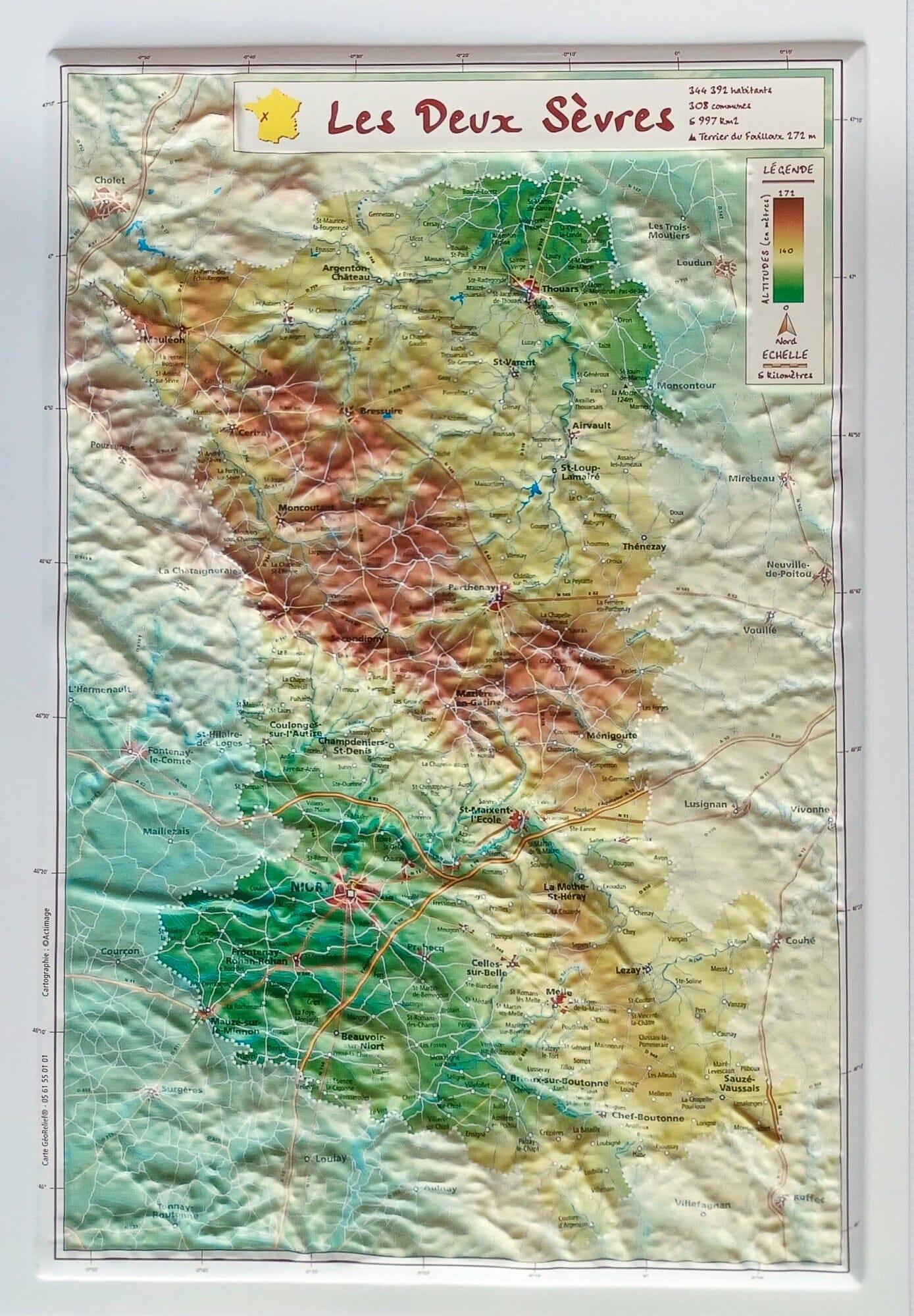 Carte en relief - Deux-Sèvres - 31 X 21 cm | Relief Editions carte en relief Reliefs Editions