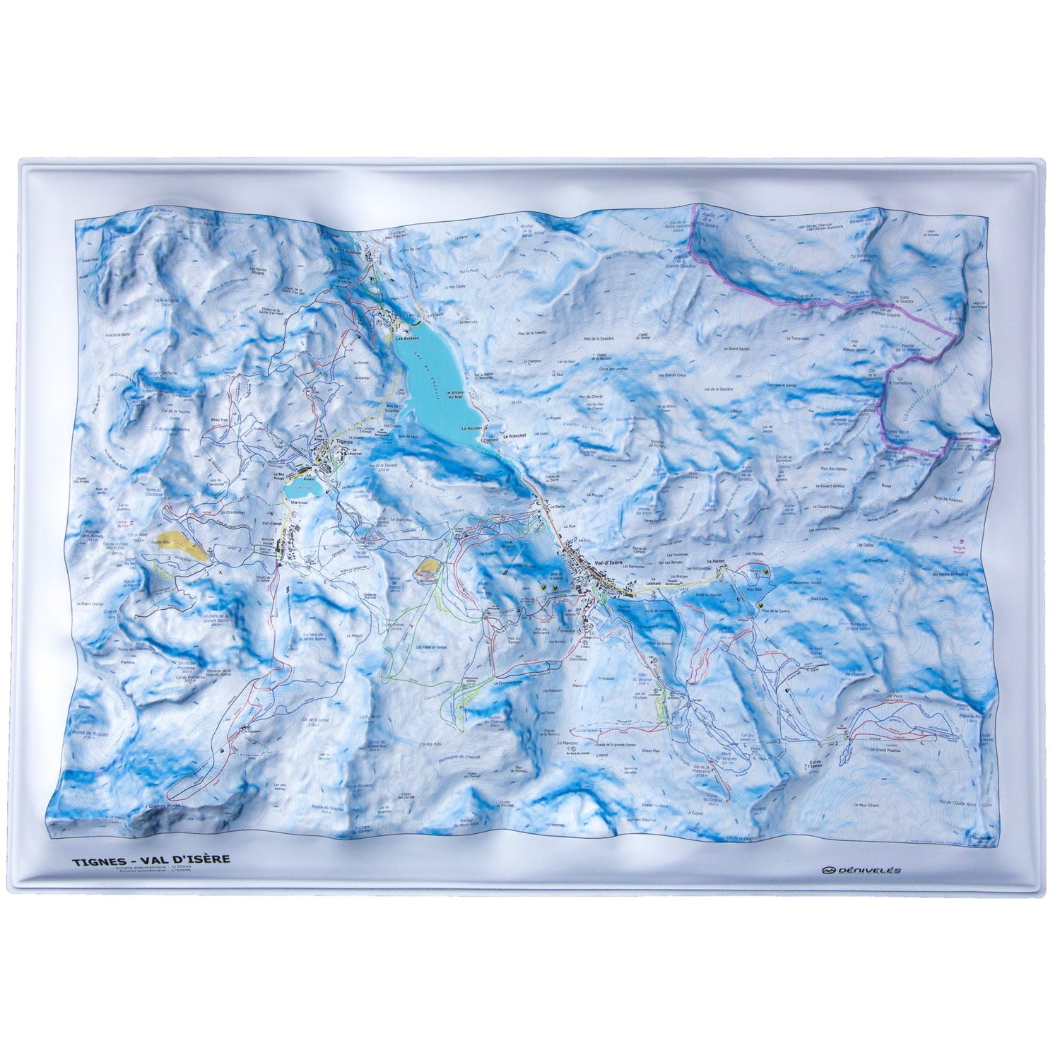 Carte en relief - Domaine Tignes Val d'Isère - 50 x 70 x 7,4 cm | Dénivelés Editions carte en relief Dénivelés Editions Default Title