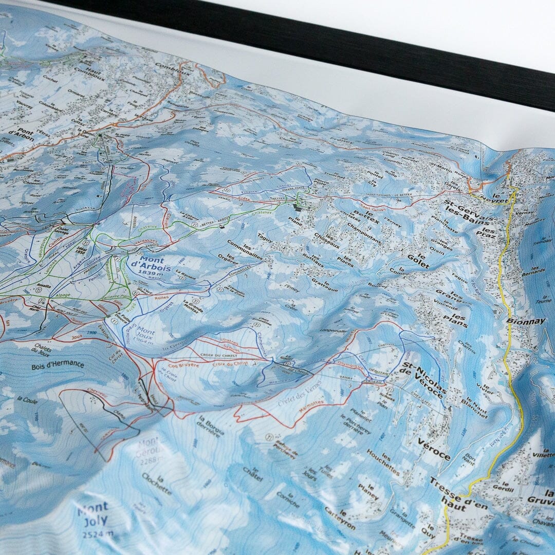 Carte en relief - Domaines Les Contamines Montjoie, St-Gervais-les-Bains, St Nicolas-de-Véroce - 70 x 50 x 7,5 cm | Dénivelés Editions carte en relief Dénivelés Editions 