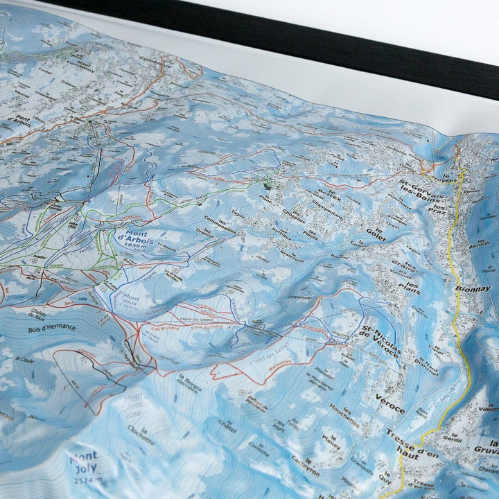 Carte en relief - Domaines Les Contamines Montjoie, St-Gervais-les-Bains, St Nicolas-de-Véroce - 70 x 50 x 7,5 cm | Dénivelés Editions carte en relief Dénivelés Editions 