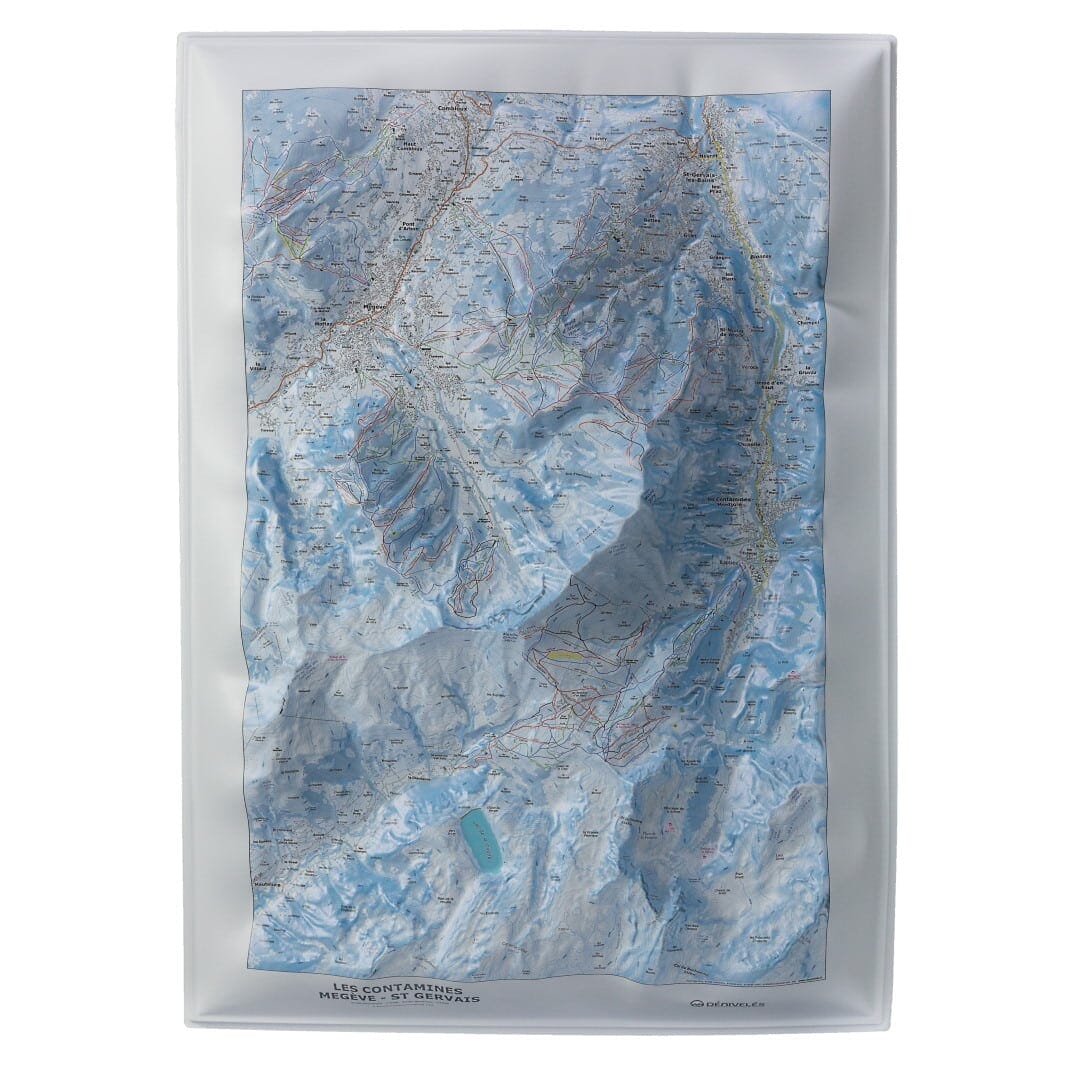 Carte en relief - Domaines Les Contamines Montjoie, St-Gervais-les-Bains, St Nicolas-de-Véroce - 70 x 50 x 7,5 cm | Dénivelés Editions carte en relief Dénivelés Editions Default Title