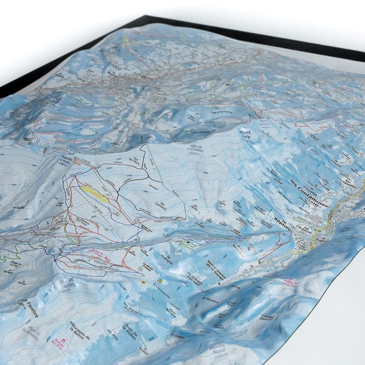 Carte en relief - Domaines Les Contamines Montjoie, St-Gervais-les-Bains, St Nicolas-de-Véroce - 70 x 50 x 7,5 cm | Dénivelés Editions carte en relief Dénivelés Editions 