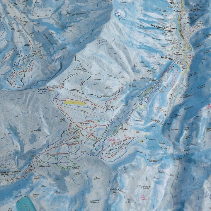 Carte en relief - Domaines Les Contamines Montjoie, St-Gervais-les-Bains, St Nicolas-de-Véroce - 70 x 50 x 7,5 cm | Dénivelés Editions carte en relief Dénivelés Editions 