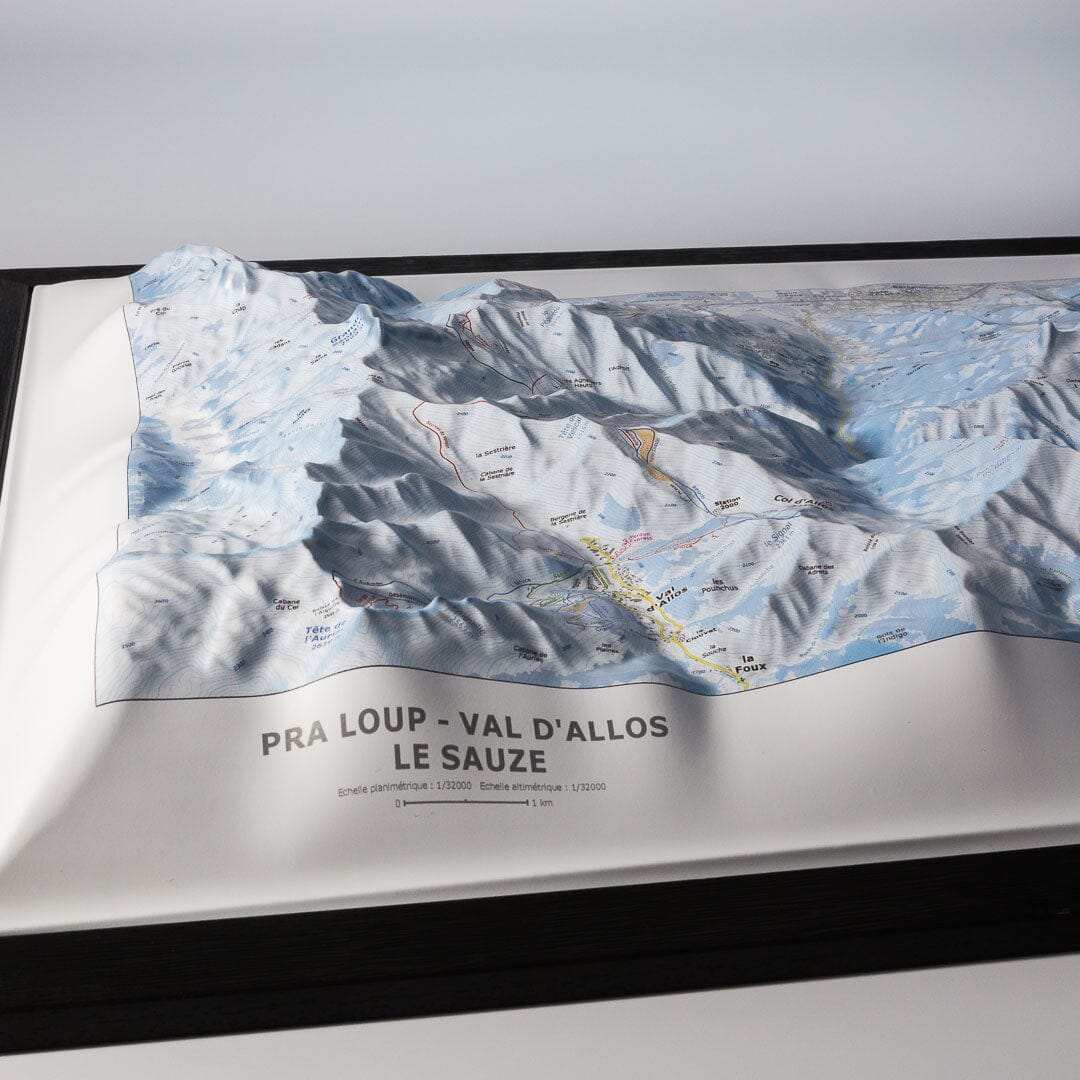 Carte en relief - Domaines Pra Loup, Val d'Allos, Le Sauze - 50 x 70 x 6 cm | Dénivelés Editions carte en relief Dénivelés Editions 