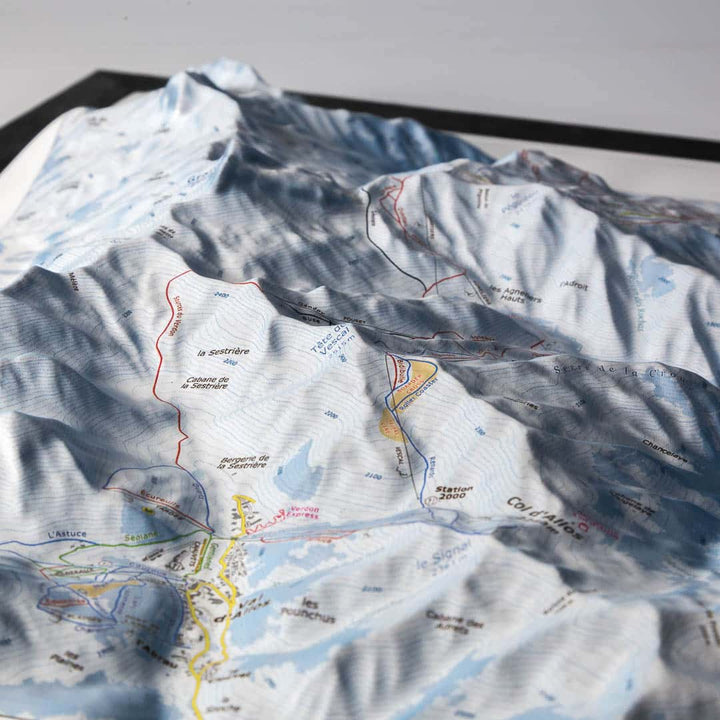 Carte en relief - Domaines Pra Loup, Val d'Allos, Le Sauze - 50 x 70 x 6 cm | Dénivelés Editions carte en relief Dénivelés Editions 