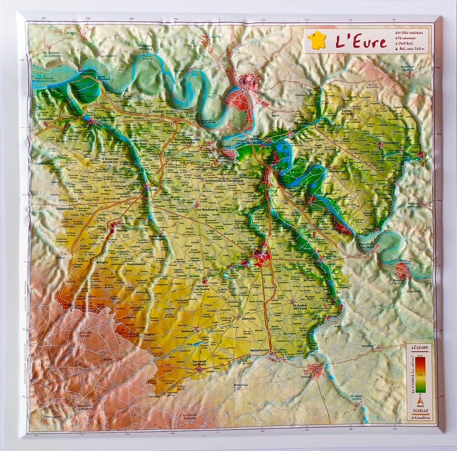 Carte en relief - Eure - 31 x 31 cm | Relief Editions carte en relief Reliefs Editions