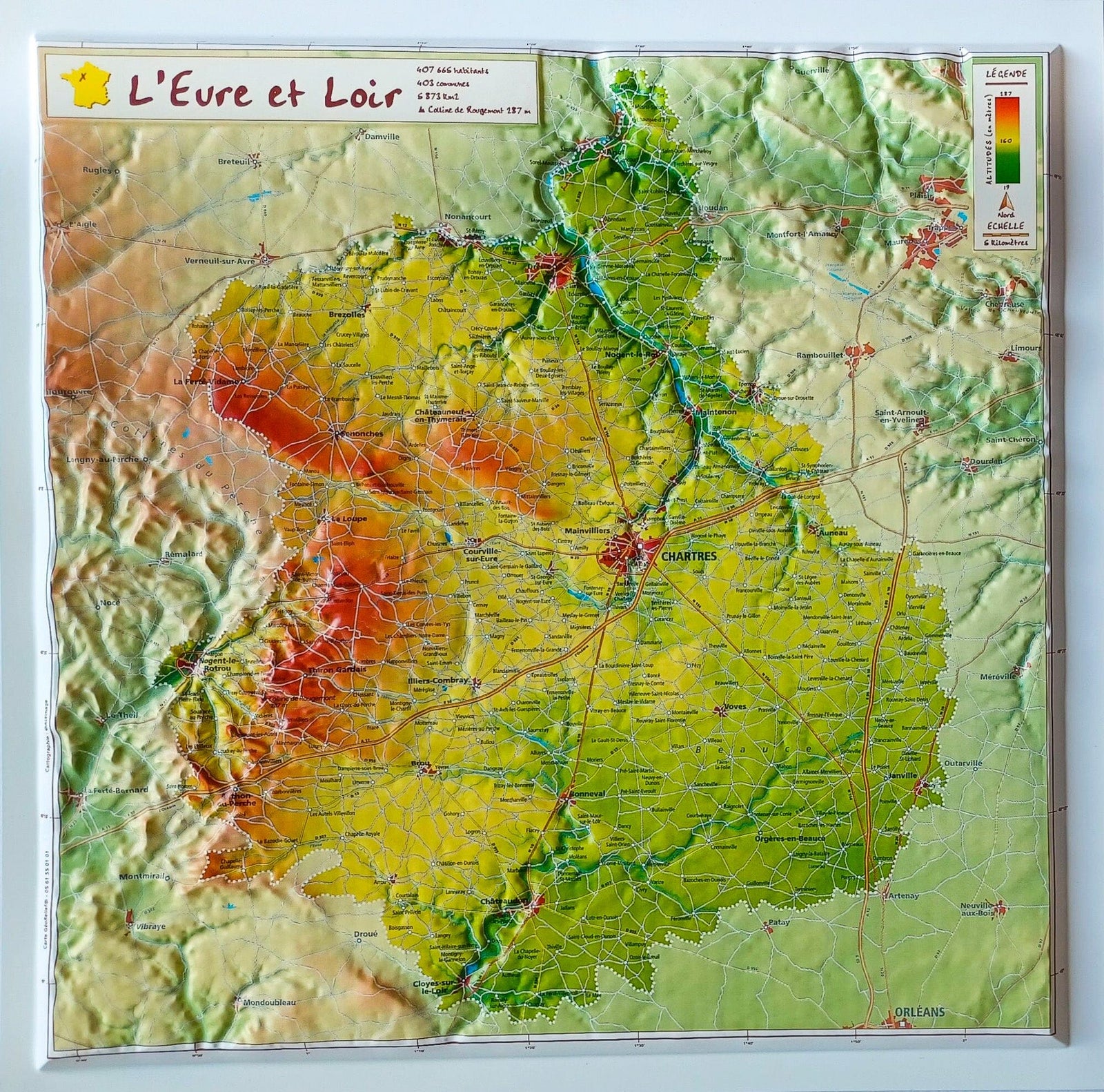Carte en relief - Eure-et-Loir - 31 x 31 cm | Relief Editions carte en relief Reliefs Editions