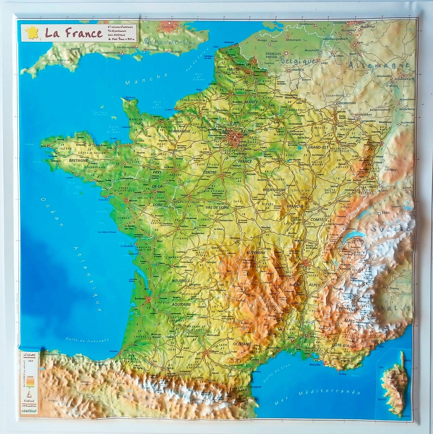 Carte en relief - France - 42 x 42 cm | Relief Editions carte en relief Reliefs Editions