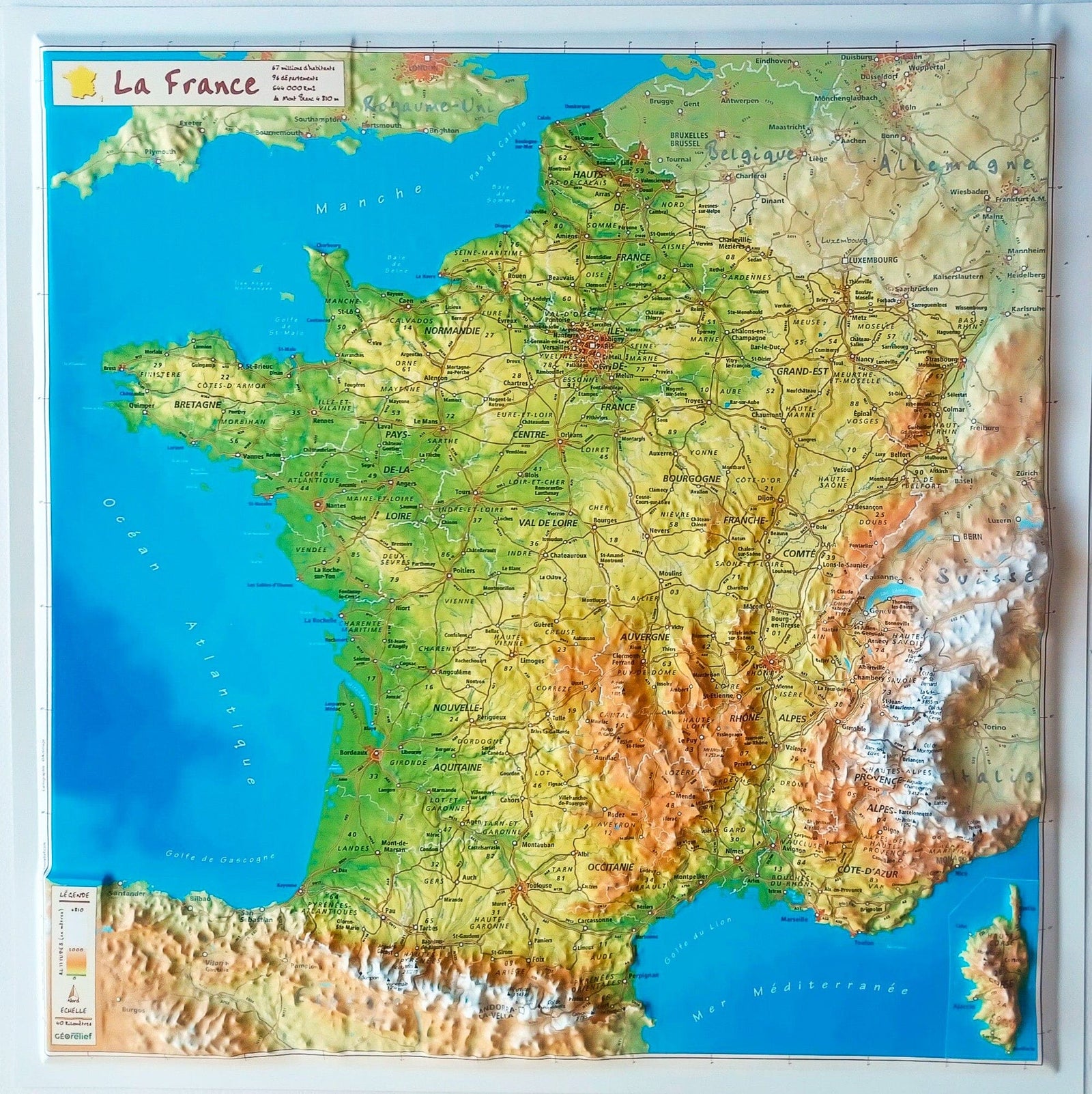 Carte en relief - France - 42 x 42 cm | Relief Editions carte en relief Reliefs Editions