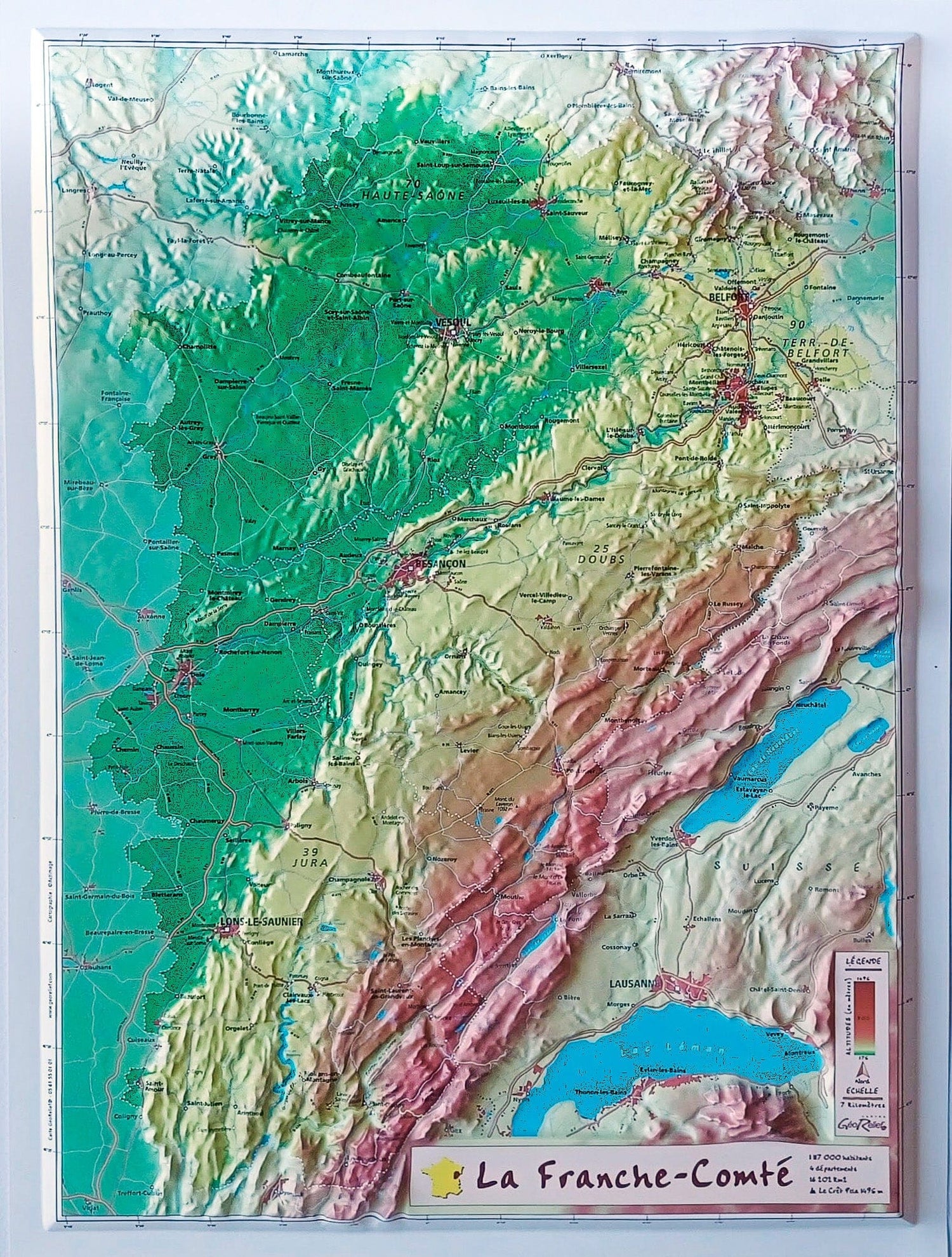 Carte en relief - Franche-Comté - 31 X 42 cm | Relief Editions carte en relief Reliefs Editions