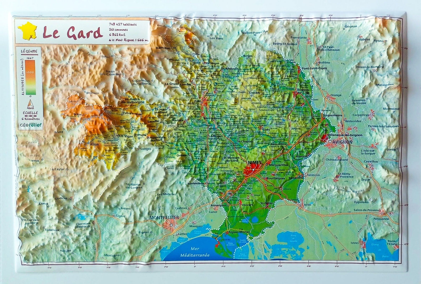 Carte en relief - Gard - 21 x 31 cm | Relief Editions carte en relief Reliefs Editions