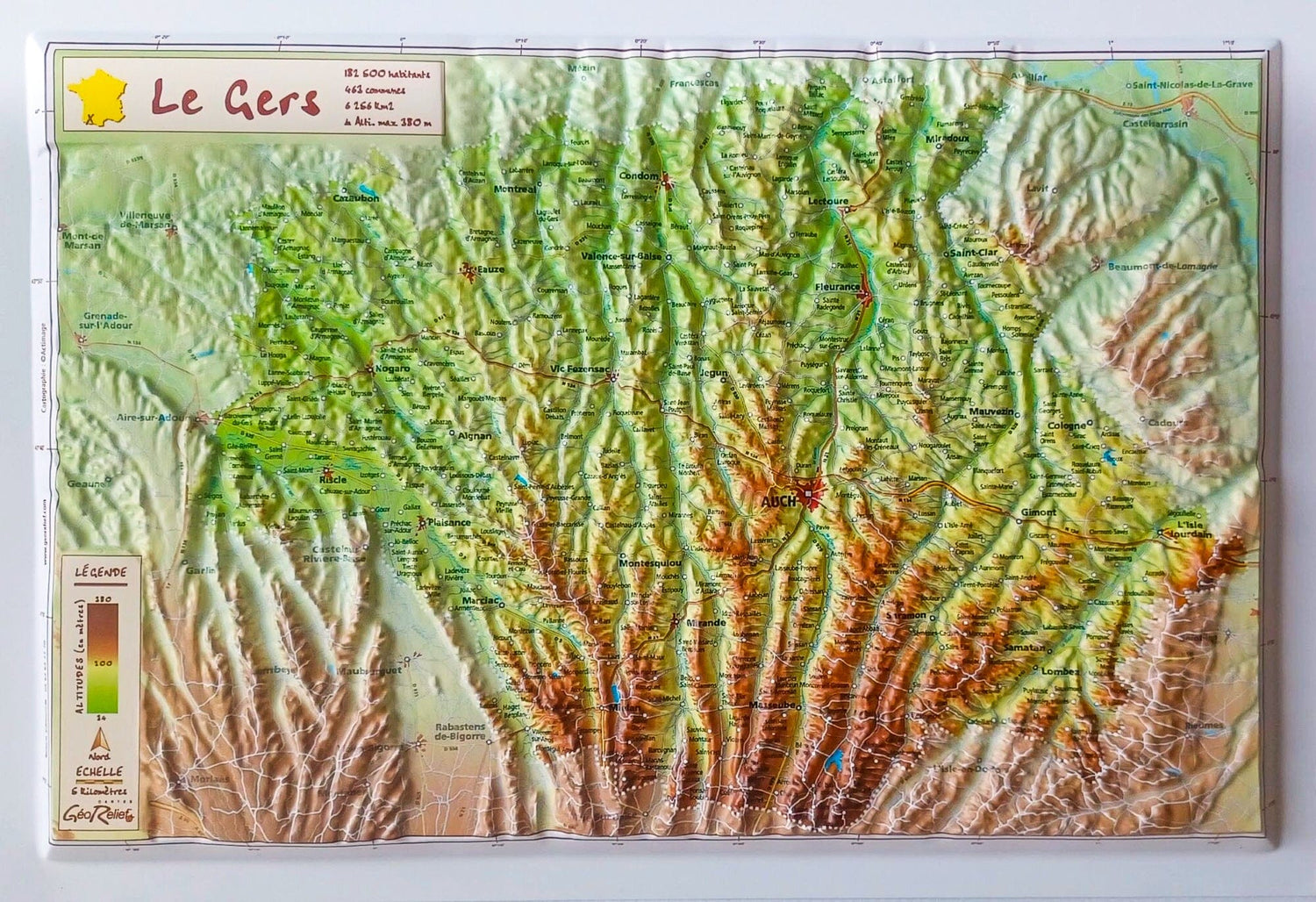 Carte en relief - Gers - 21 x 31 cm | Relief Editions carte en relief Reliefs Editions