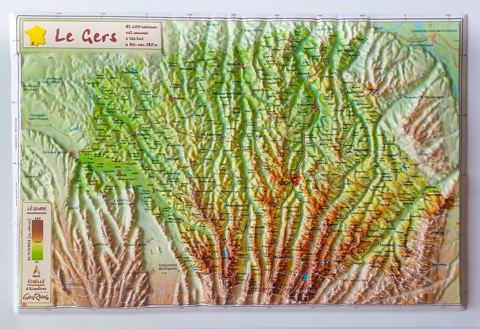 Carte en relief - Gers - 21 x 31 cm | Relief Editions carte en relief Reliefs Editions