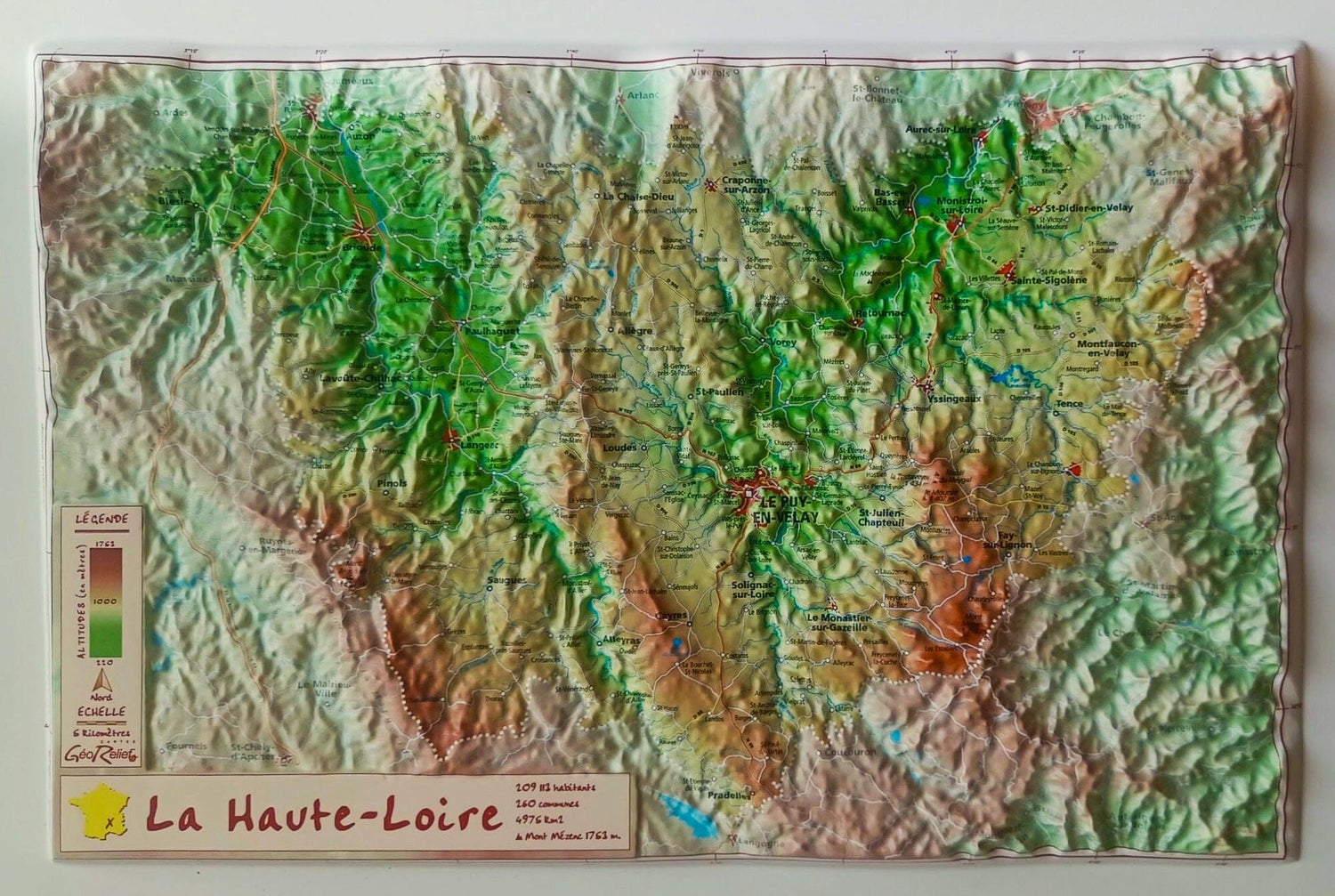 Carte en relief - Haute-Loire - 21 x 31 cm | Relief Editions carte en relief Reliefs Editions