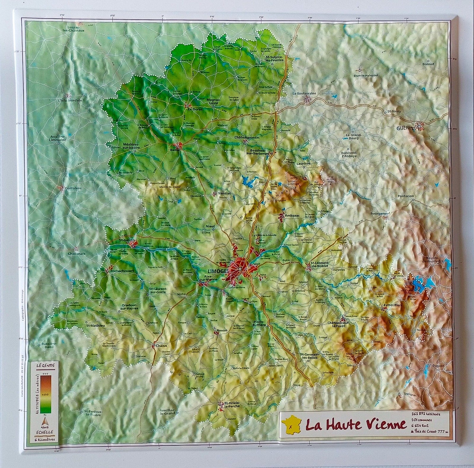 Carte en relief - Haute-Vienne - 31 x 31 cm | Relief Editions carte en relief Reliefs Editions