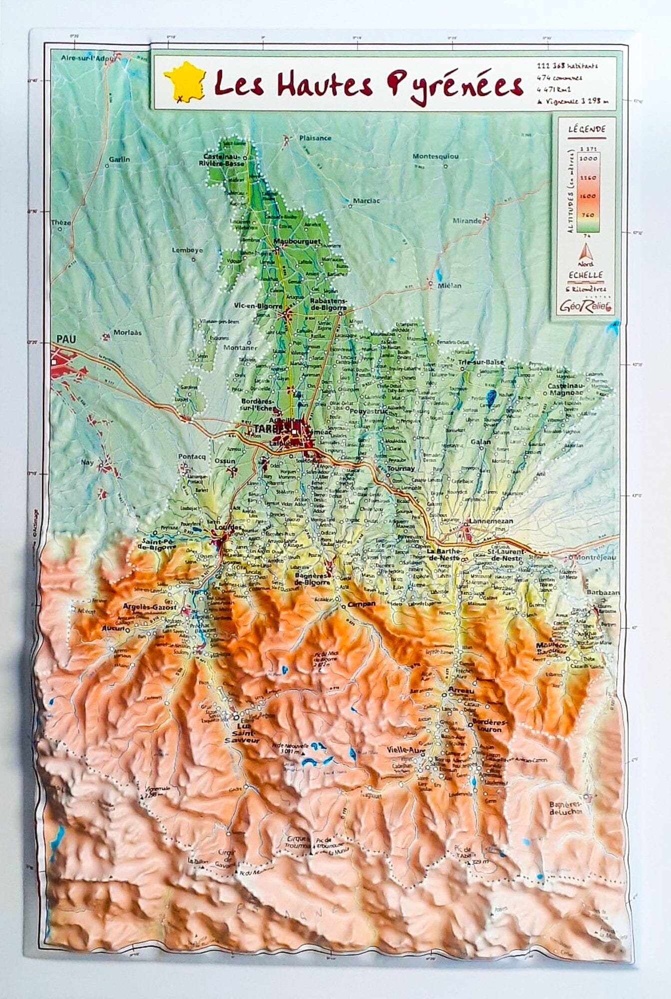 Carte en relief - Hautes-Pyrénées - 31 x 21 cm | Relief Editions carte en relief Reliefs Editions