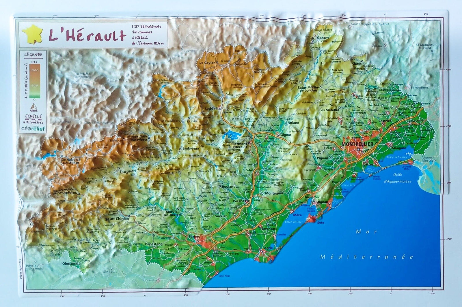 Carte en relief - Hérault - 21 x 31 cm | Relief Editions carte en relief Reliefs Editions