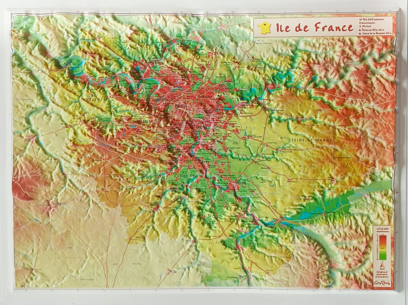 Carte en relief - Ile de France - 31 x 42 cm | Relief Editions carte en relief Reliefs Editions