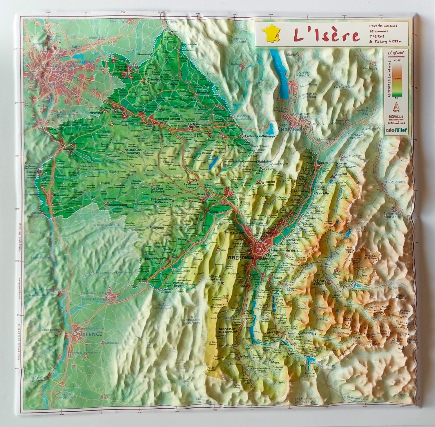 Carte en relief - Isère - 31 x 31 cm | Relief Editions carte en relief Reliefs Editions