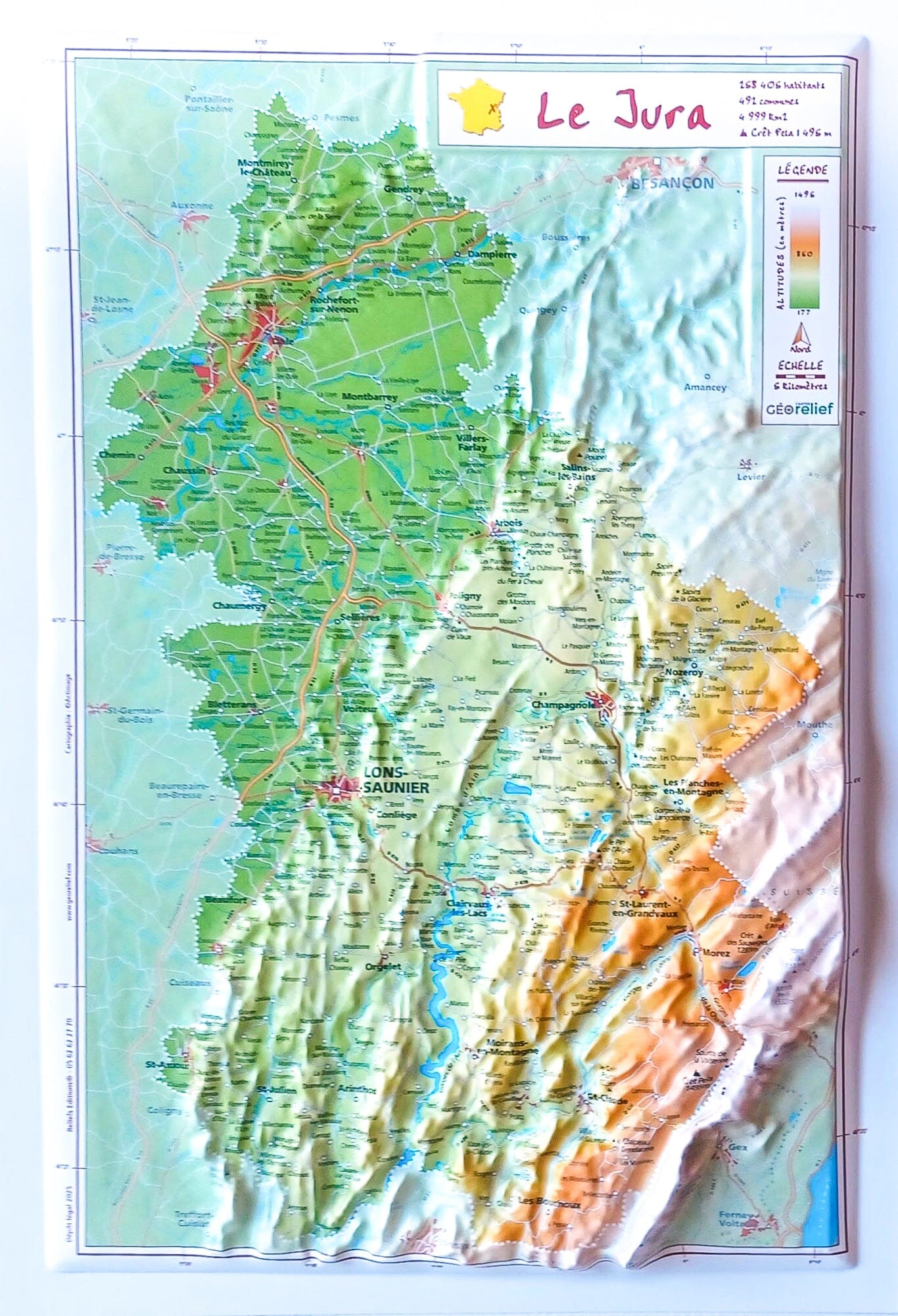 Carte en relief - Jura - 21 x 31 cm | Relief Editions carte en relief Reliefs Editions