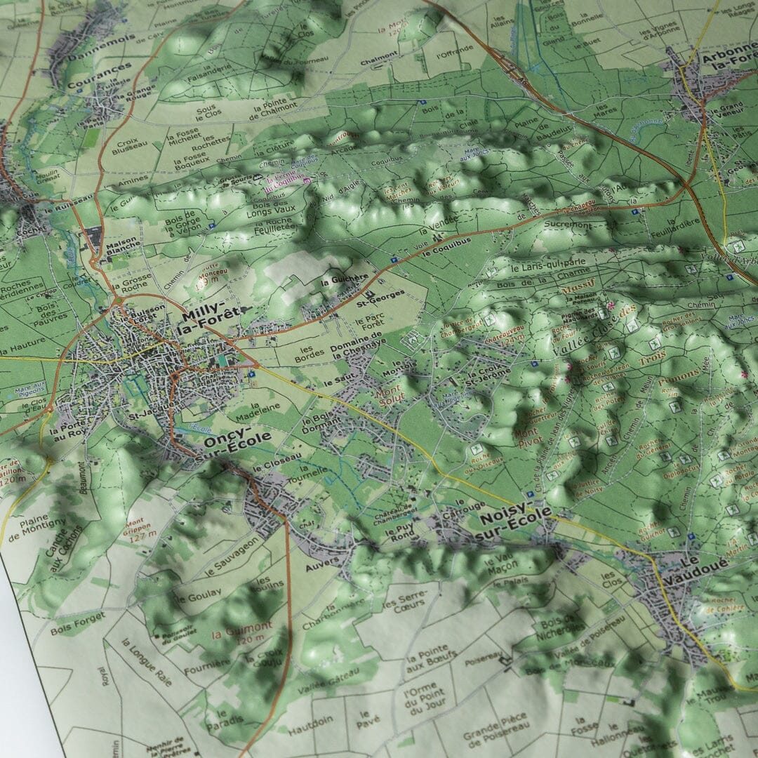 Carte en relief - La forêt de Fontainebleau - 70 x 50 x 4 cm | Dénivelés Editions carte en relief Dénivelés Editions 