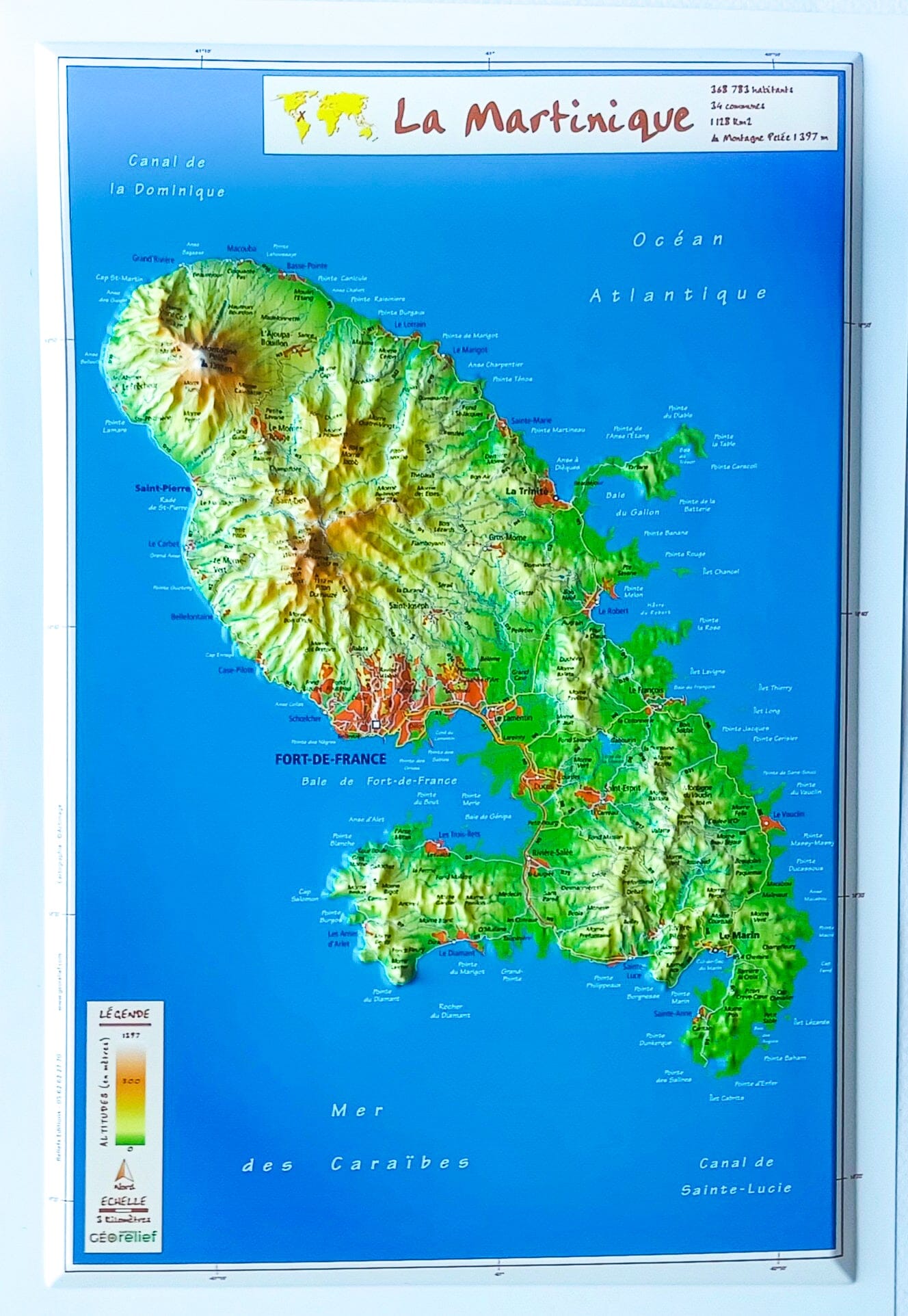 Carte en relief - La Martinique - 21 X 31 cm | Relief Editions carte en relief Reliefs Editions