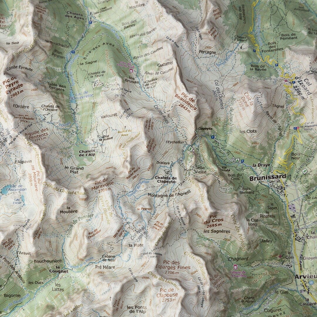 Carte en relief - Le Briançonnais - 50 x 70 x 5 cm | Dénivelés Editions carte en relief Dénivelés Editions 